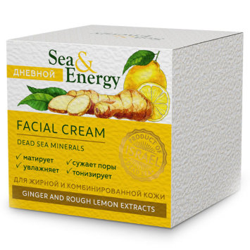 Крем дневной для жирной и комбинированной кожи лица с имбирем и экстрактом дикого лимона 50 мл / Sea & Energy