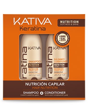 KERATINA Набор укрепляющий шампунь + кондиционер с кератином для всех типов волос 2х100мл / Kativa